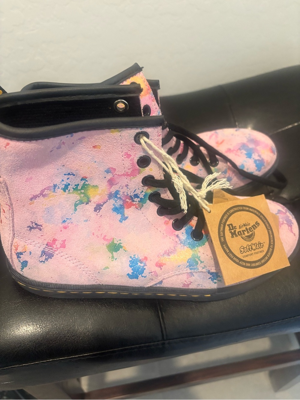 Dr. Martens Kids' Pink Tie-Dye Canvas Lace-Up Boots